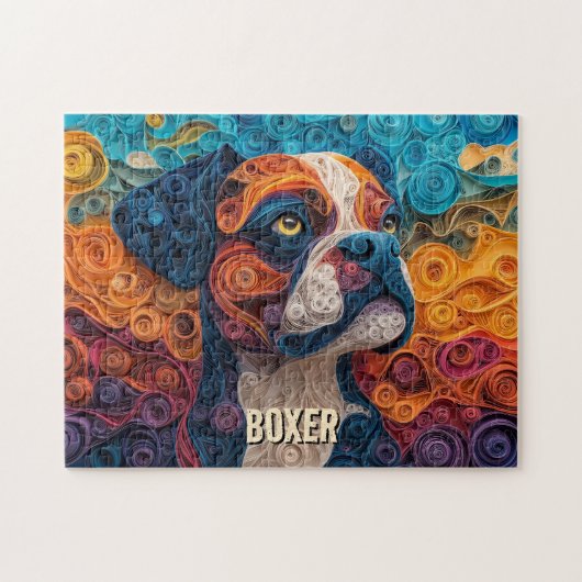 ボクサー犬のペーパー・クイリング・アート肖像画 ジグソーパズル (横)