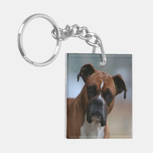 ボクサー犬のポートレート両面のKeychain キーホルダー (正面左)
