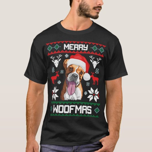ボクサー犬のメリーなWoofmasのクリスマスのギフト Tシャツ (正面)