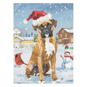 ボクサー犬の冬のワンダーランド クリスマスの喜び テーブルクロス