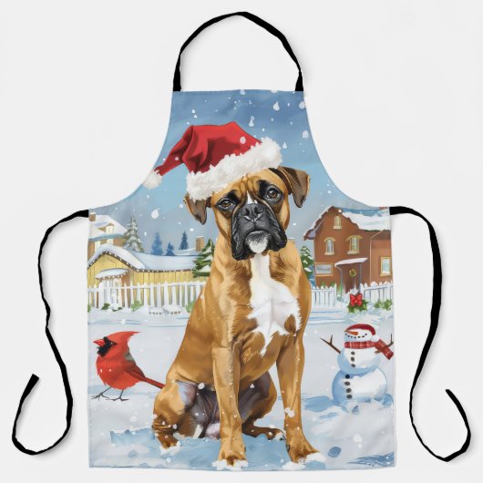 ボクサー犬の冬の不思議な世界 クリスマスの喜び エプロン (正面)