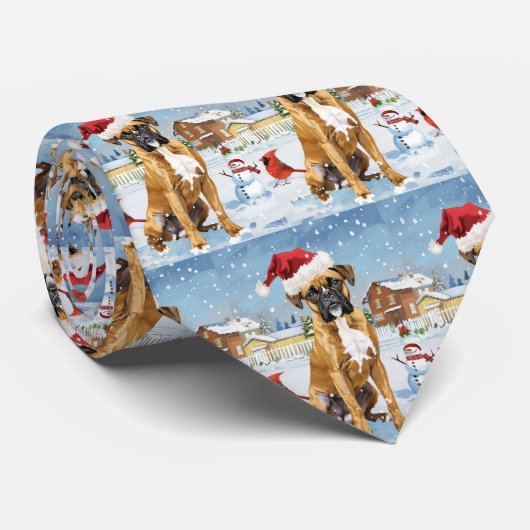 ボクサー犬の冬の不思議な世界 クリスマスの喜び ネクタイ (ロール)