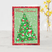 ボクサー犬の品種シルエットリボン メリークリスマス カード (黄色い花)