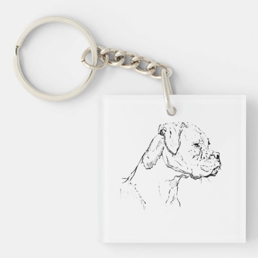 ボクサー犬の墨絵アート - シンプルな犬の線画 キーホルダー (正面)