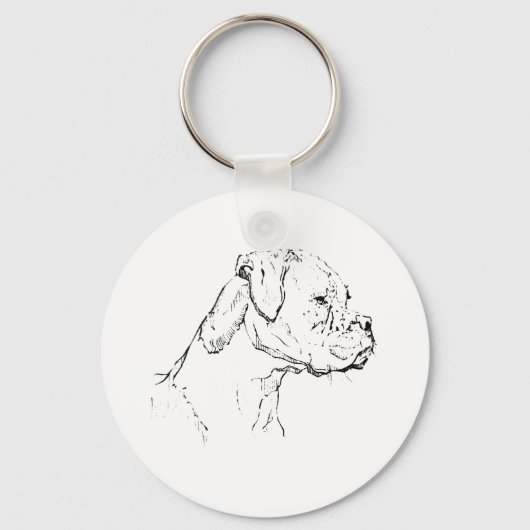 ボクサー犬の墨絵アート - シンプルな犬の線画 キーホルダー (正面)