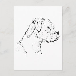 ボクサー犬の墨絵アート - シンプルな犬の線画 ポストカード