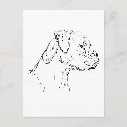 ボクサー犬の墨絵アート - シンプルな犬の線画 ポストカード (正面)