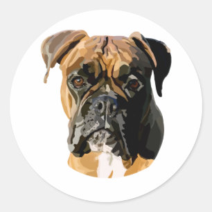 ボクサー犬の手描きデジタルアート ラウンドシール
