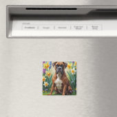 ボクサー犬の春の花の絵 マグネット (インサイチュ (食洗機))