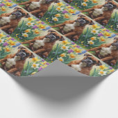 ボクサー犬の春の花の絵 ラッピングペーパー (角)