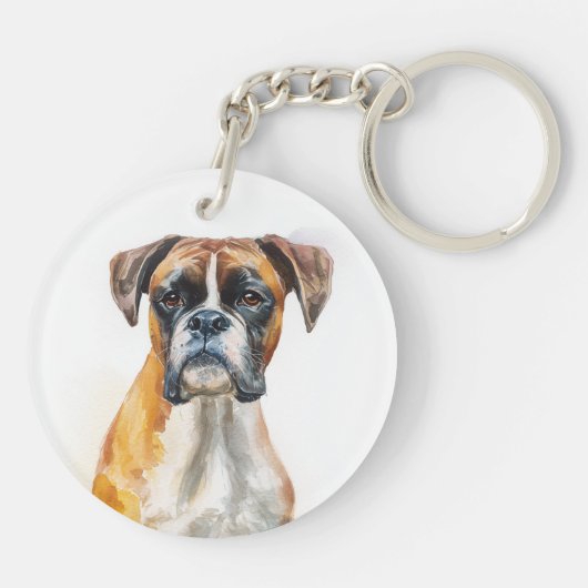 ボクサー犬の水彩画アート キーホルダー (裏面)