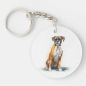 ボクサー犬の水彩画アート キーホルダー (正面)