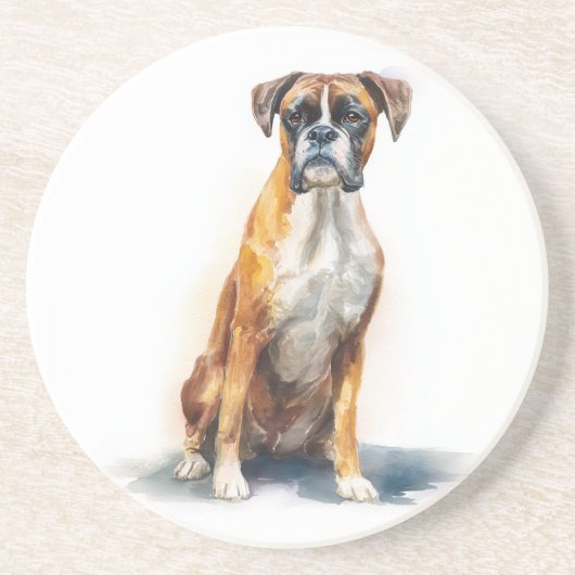 ボクサー犬の水彩画アート コースター (正面)