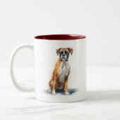 ボクサー犬の水彩画アート ツートーンマグカップ (左)