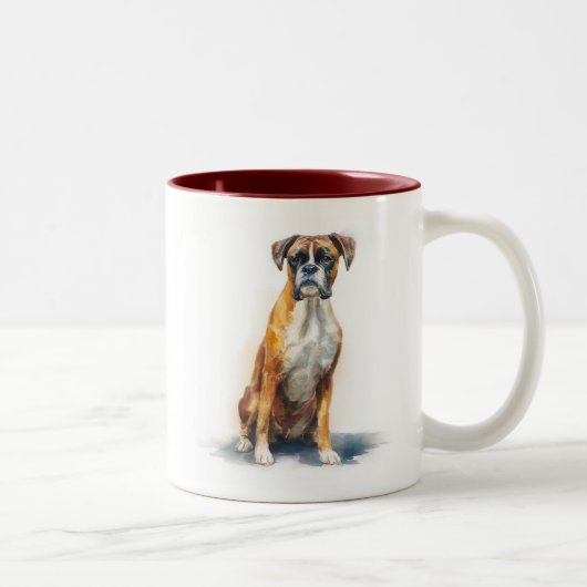 ボクサー犬の水彩画アート ツートーンマグカップ (右)