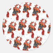 ボクサー犬の水彩画柄と星クリスマス ラウンドシール (正面)