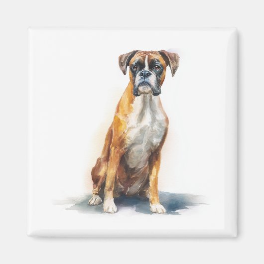 ボクサー犬の水彩画 マグネット (正面)