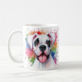 ボクサー犬の水色のスプラッシュ コーヒーマグカップ (左)