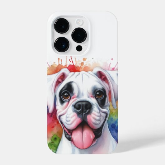 ボクサー犬の水色のスプラッシュ iPhoneケース (裏面)