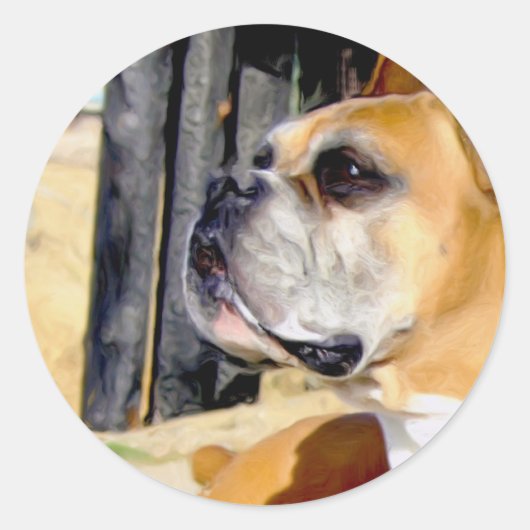 ボクサー犬の洗面スタンプ ラウンドシール (正面)