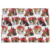 ボクサー犬の漫画カラフルのシームレスなパターン ラージペーパーバッグ (正面)