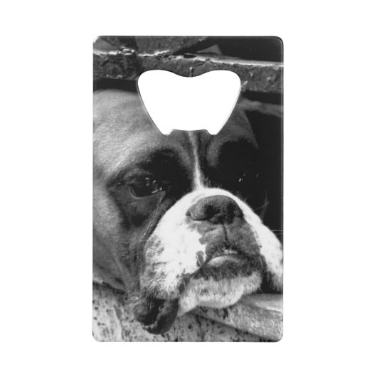 ボクサー犬の窓枠 クレジットカード栓抜き (正面)