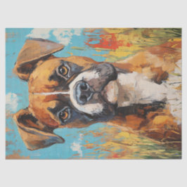 ボクサー犬の肖像画 デジタルオイルペイント デコパージュ 薄葉紙