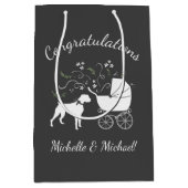 ボクサー犬の赤ちゃんシャワーパピーグレー ミディアムペーパーバッグ (正面)