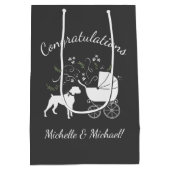 ボクサー犬の赤ちゃんシャワーパピーグレー ミディアムペーパーバッグ (裏面)