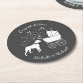 ボクサー犬の赤ちゃんシャワーパピーグレー ラウンドペーパーコースター (アングル)