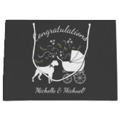 ボクサー犬の赤ちゃんシャワーパピーグレー ラージペーパーバッグ (正面)