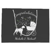 ボクサー犬の赤ちゃんシャワーパピーグレー ラージペーパーバッグ (裏面)