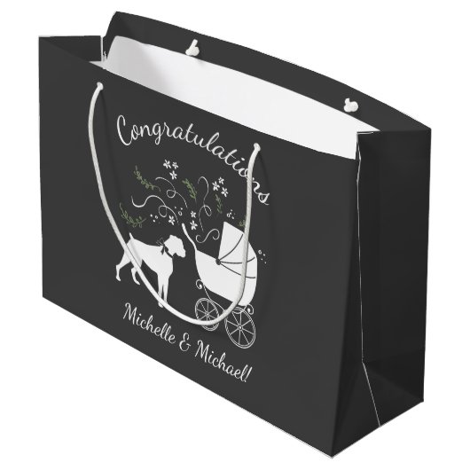 ボクサー犬の赤ちゃんシャワーパピーグレー ラージペーパーバッグ (裏面アングル)