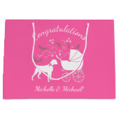 ボクサー犬の赤ちゃんシャワーパピーピンクガール ラージペーパーバッグ (正面)