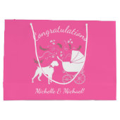 ボクサー犬の赤ちゃんシャワーパピーピンクガール ラージペーパーバッグ (裏面)