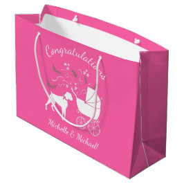 ボクサー犬の赤ちゃんシャワーパピーピンクガール ラージペーパーバッグ