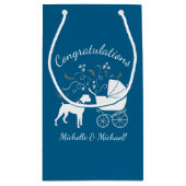 ボクサー犬の赤ちゃんシャワーパピーブルーボーイ スモールペーパーバッグ (裏面)