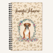ボクサー犬の足の跡とフローラかわいい ノートブック (正面)