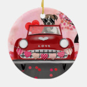 ボクサー犬の車とハートバレンタイン セラミックオーナメント (裏面)
