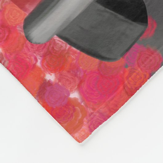 ボクサー犬の車とハートバレンタイン フリースブランケット (角)