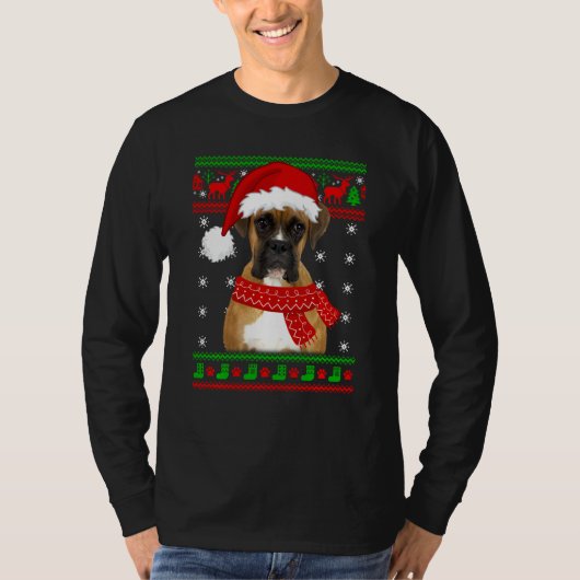 ボクサー犬の醜いセーターのクリスマスパピードッグ恋人 Tシャツ (正面)