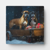 ボクサー犬の雪景色のそり クリスマスの飾り フォトプラーク (正面)