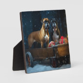 ボクサー犬の雪景色のそり クリスマスの飾り フォトプラーク (正面)