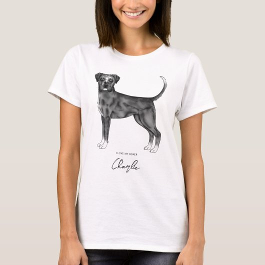 ボクサー犬の黒白ボクサーが大好き Tシャツ (正面)