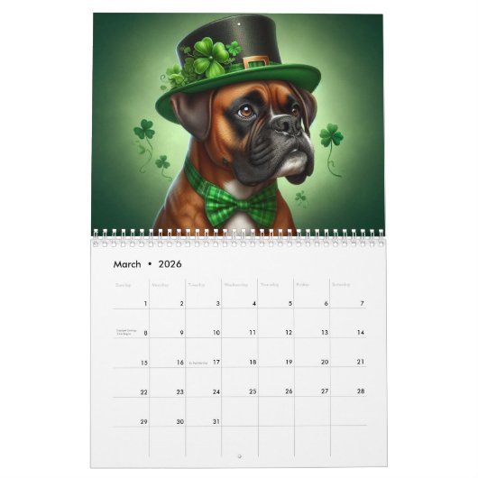 ボクサー犬の12ヶ月：ボクサー犬の一年生おもしろい カレンダー (3月 2026)