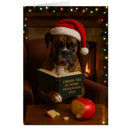 ボクサー犬の「チーズ税」クリスマスカード (正面)