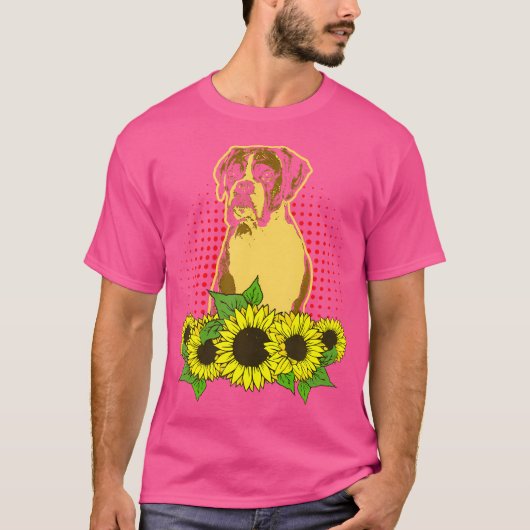 ボクサー犬ひまわり可愛いボクサー犬 Tシャツ (正面)