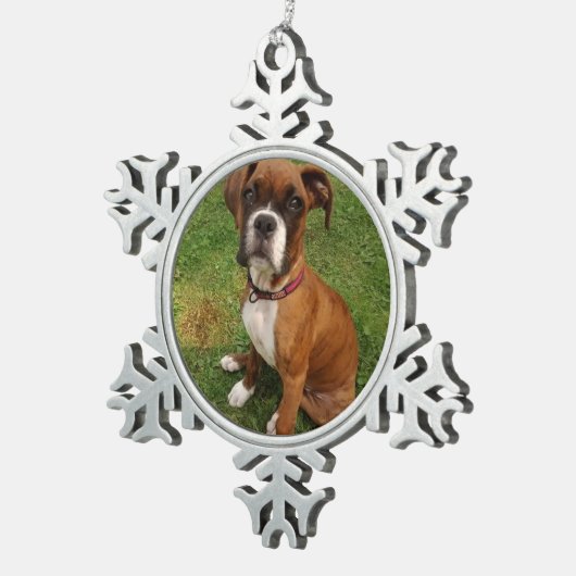 ボクサー犬オーナメント スノーフレークピューターオーナメント (右)