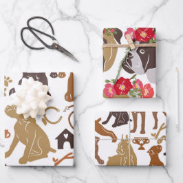 ボクサー犬カラフルマンガのシルエットシームレスwr ラッピングペーパーシート