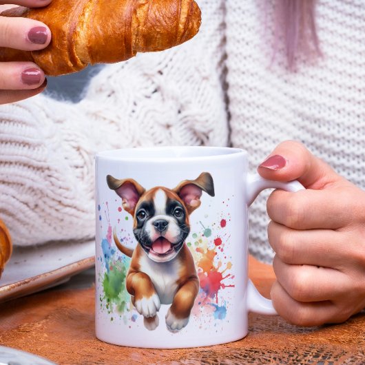 ボクサー犬カラースプラッシュ コーヒーマグカップ